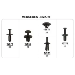 Coffret de 110 assortiments d'agrafes de garnissage et Rivets plastiques d'aile avant, pare-chocs avant/arrière et sous caisse pour MERCEDES, SMART, Neuf
