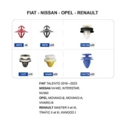 Coffret de 106 assortiments d'agrafes de moulures pour FIAT, NISSAN, OPEL, RENAULT, Neuf