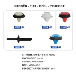 Coffret de 85 assortiments d'agrafes de moulures pour CITROËN, FIAT, OPEL, PEUGEOT, Neuf